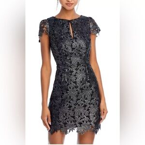 NWT Milly Shayna Foiled Guipure Dress 6 Black Silver Lace